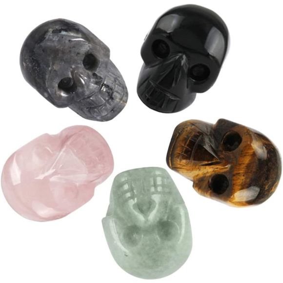 1 Inch Assorted Crystal Skull Sculpture Set of 5, Hand Carved Gemstone Statue - Picture 1 of 6